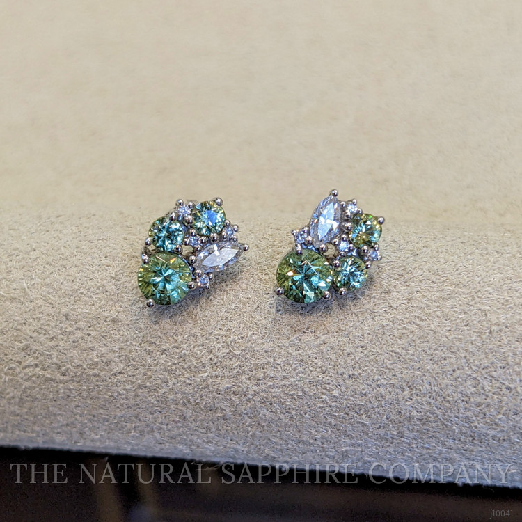 1.02 Ct.Tw. Demantoid Garnet Natural Diamond Studs Earrings, 18K White Gold
