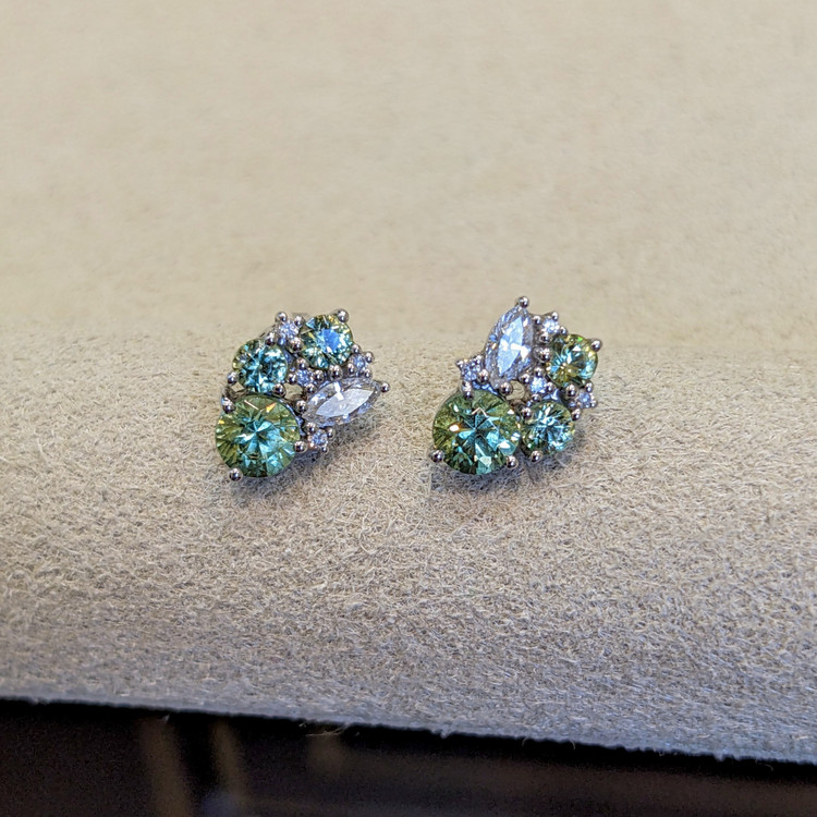 1.02 Ct.Tw. Demantoid Garnet Natural Diamond Studs Earrings, 18K White Gold