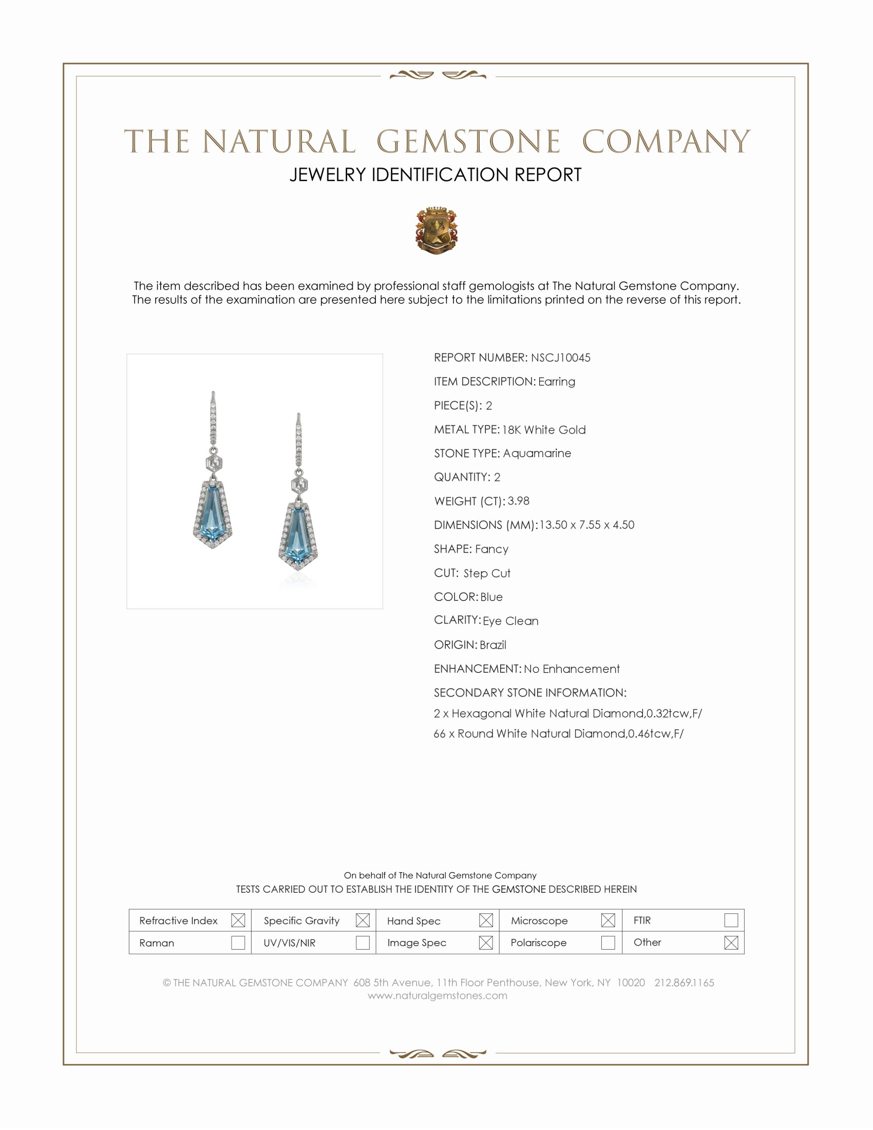 3.98 Ct.Tw. Blue Aquamarine and Natural Diamond Pave Earrings, 18K White Gold
