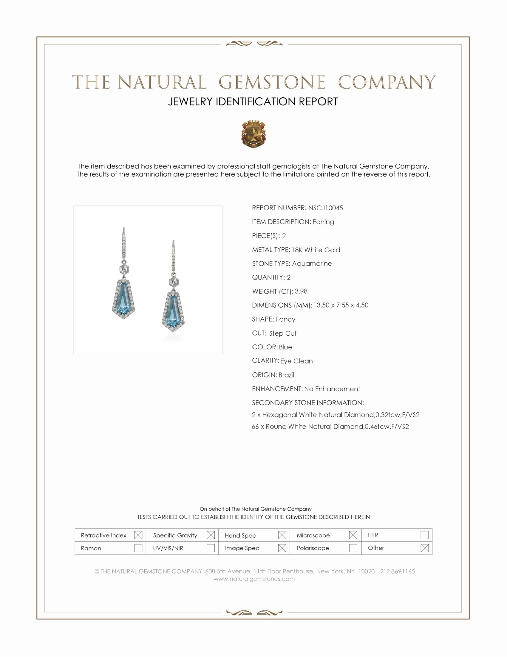 3.98 Ct.Tw. Blue Aquamarine and Natural Diamond Pave Earrings, 18K White Gold