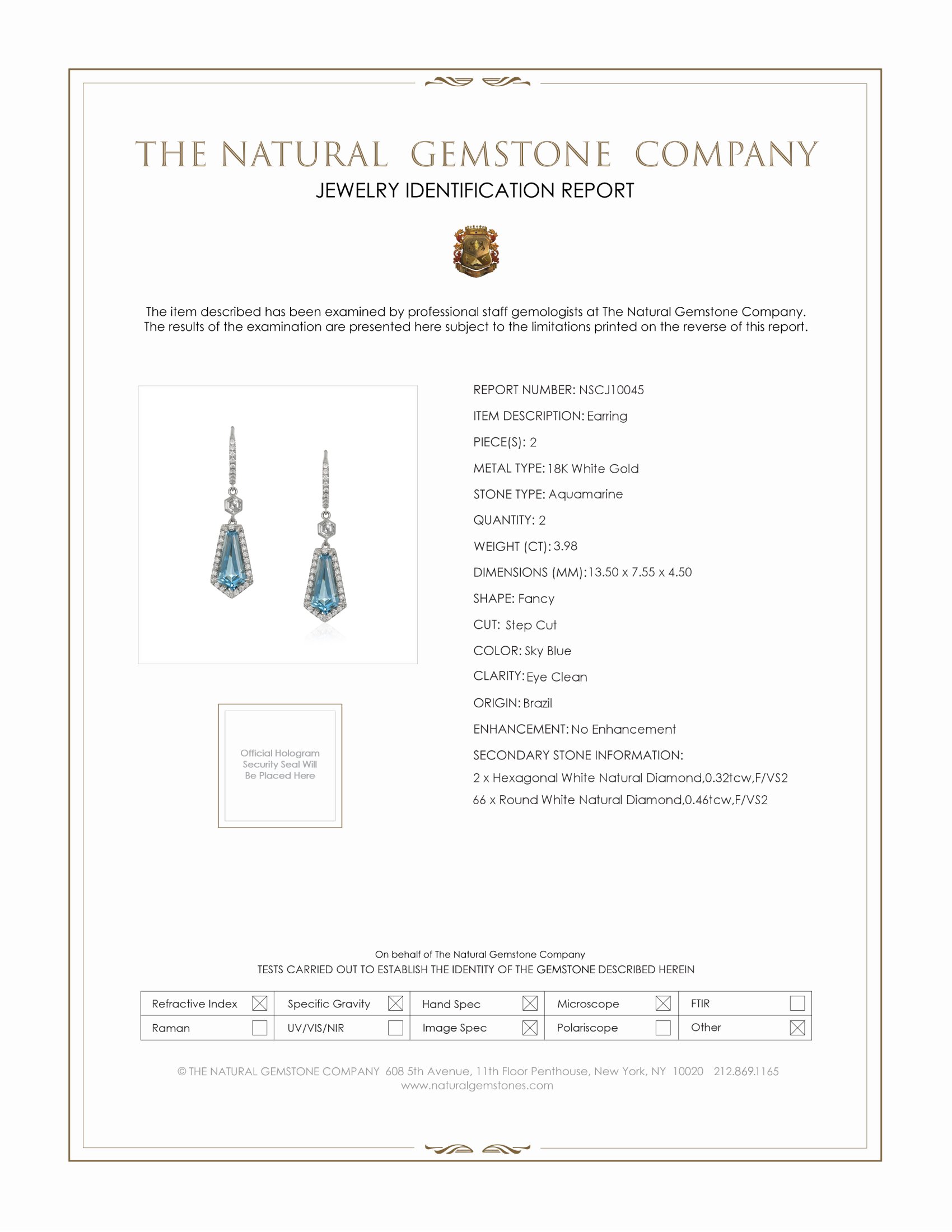 3.98 Ct.Tw. Aquamarine Natural Diamond Pave Earrings, 18K White Gold