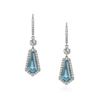 3.98 Ct.Tw. Aquamarine Natural Diamond Pave Earrings, 18K White Gold Video