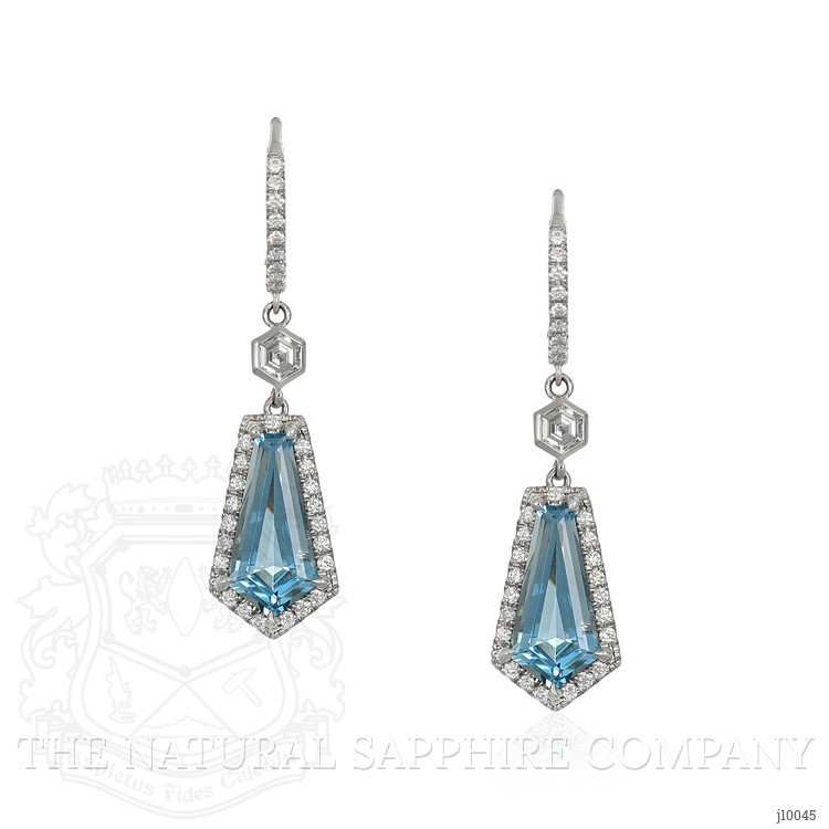 3.98 Ct.Tw. Aquamarine Natural Diamond Pave Earrings, 18K White Gold