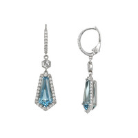 3.98 Ct.Tw. Aquamarine Natural Diamond Pave Earrings, 18K White Gold Image