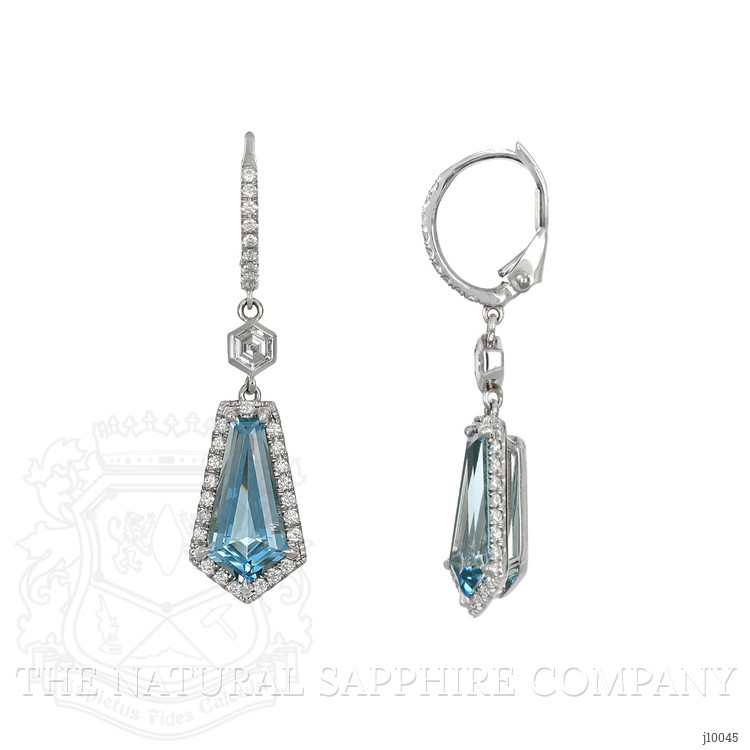 3.98 Ct.Tw. Aquamarine Natural Diamond Pave Earrings, 18K White Gold