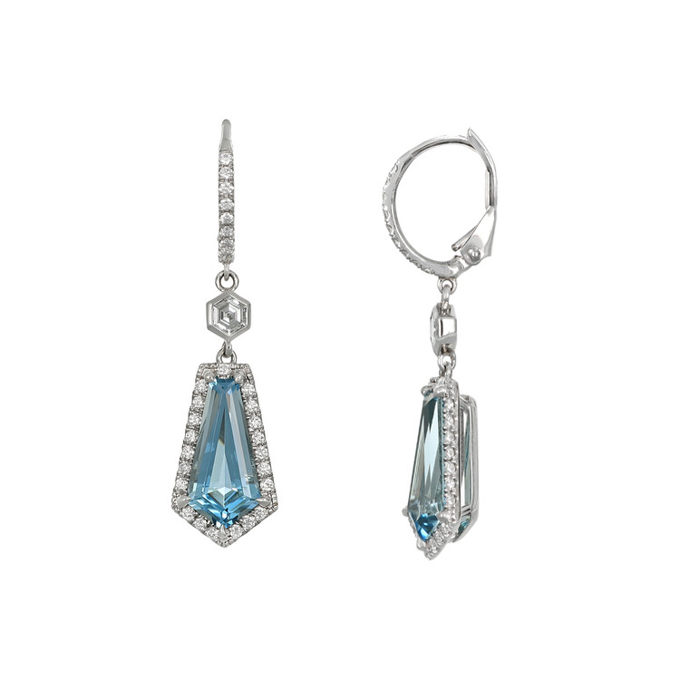 3.98 Ct.Tw. Aquamarine Natural Diamond Pave Earrings, 18K White Gold