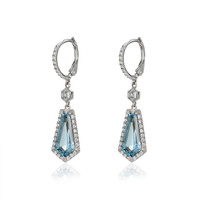 3.98 Ct.Tw. Aquamarine Natural Diamond Pave Earrings, 18K White Gold Image