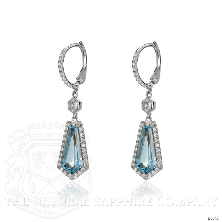 3.98 Ct.Tw. Aquamarine Natural Diamond Pave Earrings, 18K White Gold