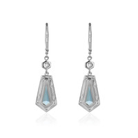 3.98 Ct.Tw. Aquamarine Natural Diamond Pave Earrings, 18K White Gold Image