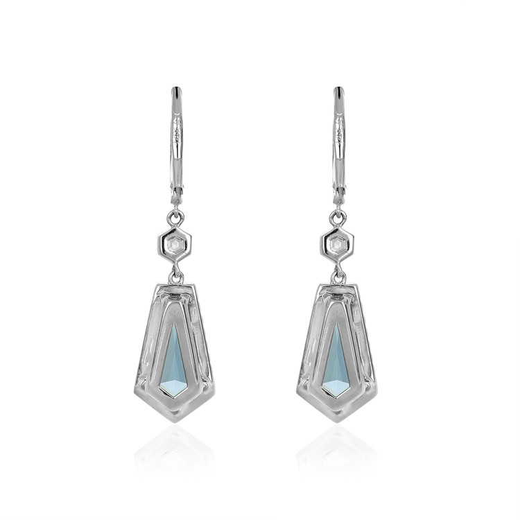 3.98 Ct.Tw. Aquamarine Natural Diamond Pave Earrings, 18K White Gold