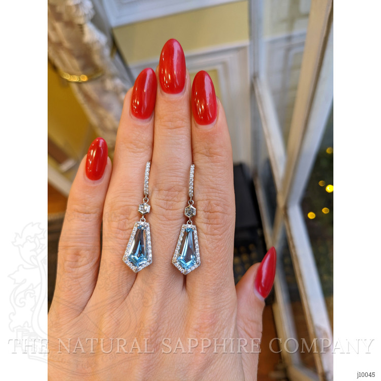 3.98 Ct.Tw. Aquamarine Natural Diamond Pave Earrings, 18K White Gold