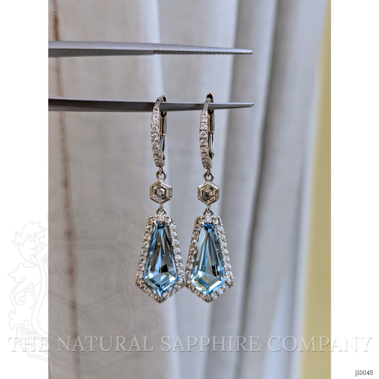 3.98 Ct.Tw. Aquamarine Natural Diamond Pave Earrings, 18K White Gold