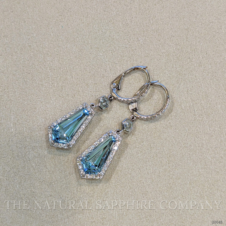 3.98 Ct.Tw. Aquamarine Natural Diamond Pave Earrings, 18K White Gold