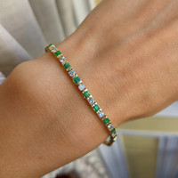 1.10 Ct.Tw. Emerald Natural Diamond Tennis/Line Bracelet, 14K Yellow Gold Image