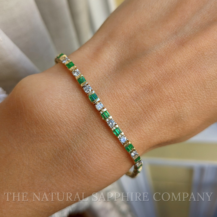 1.10 Ct.Tw. Emerald Natural Diamond Tennis/Line Bracelet, 14K Yellow Gold