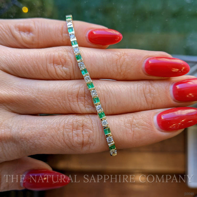 1.10 Ct.Tw. Emerald Natural Diamond Tennis/Line Bracelet, 14K Yellow Gold