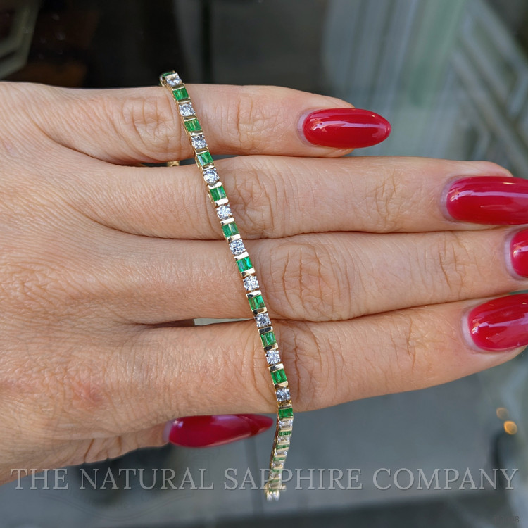 1.10 Ct.Tw. Emerald Natural Diamond Tennis/Line Bracelet, 14K Yellow Gold
