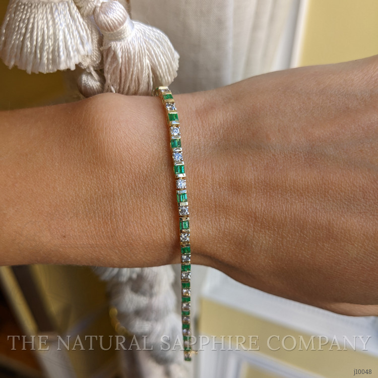 1.10 Ct.Tw. Emerald Natural Diamond Tennis/Line Bracelet, 14K Yellow Gold