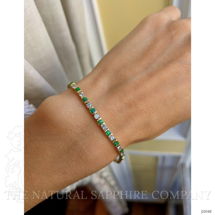 1.10 Ct.Tw. Emerald Natural Diamond Tennis/Line Bracelet, 14K Yellow Gold