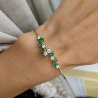0.51 Ct.Tw. Emerald Natural Diamond Bangle Bracelet, 14K Yellow Gold Image