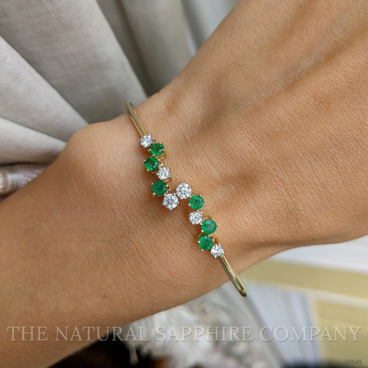 0.51 Ct.Tw. Emerald Natural Diamond Bangle Bracelet, 14K Yellow Gold