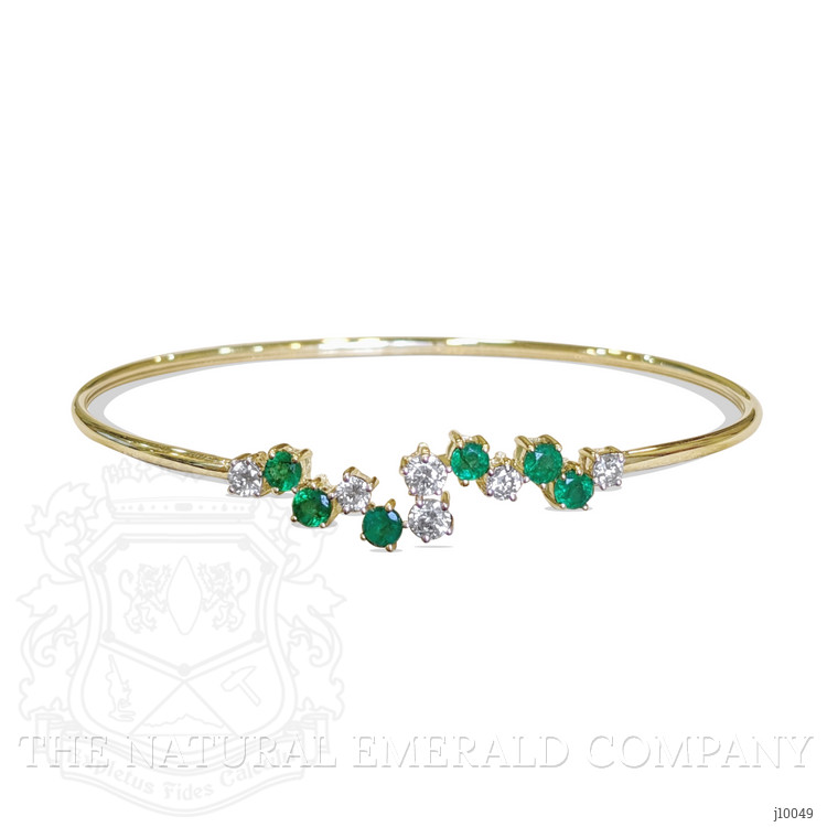 0.51 Ct.Tw. Emerald Natural Diamond Bangle Bracelet, 14K Yellow Gold
