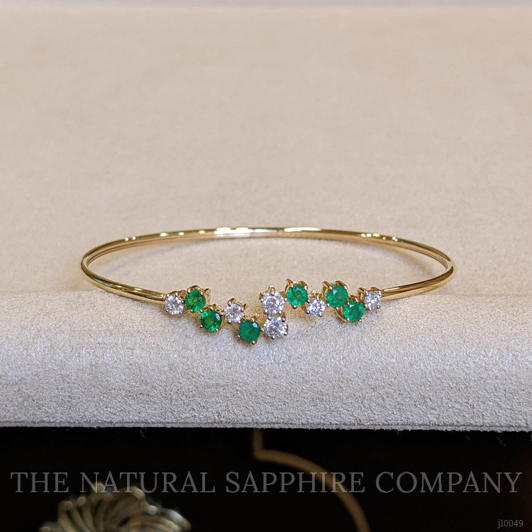 0.51 Ct.Tw. Emerald Natural Diamond Bangle Bracelet, 14K Yellow Gold
