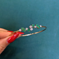 0.51 Ct.Tw. Emerald Natural Diamond Bangle Bracelet, 14K Yellow Gold Life Style