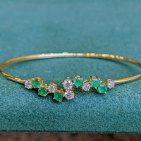 0.51 Ct.Tw. Emerald Natural Diamond Bangle Bracelet, 14K Yellow Gold Life Style