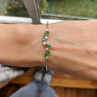 0.51 Ct.Tw. Emerald Natural Diamond Bangle Bracelet, 14K Yellow Gold Life Style