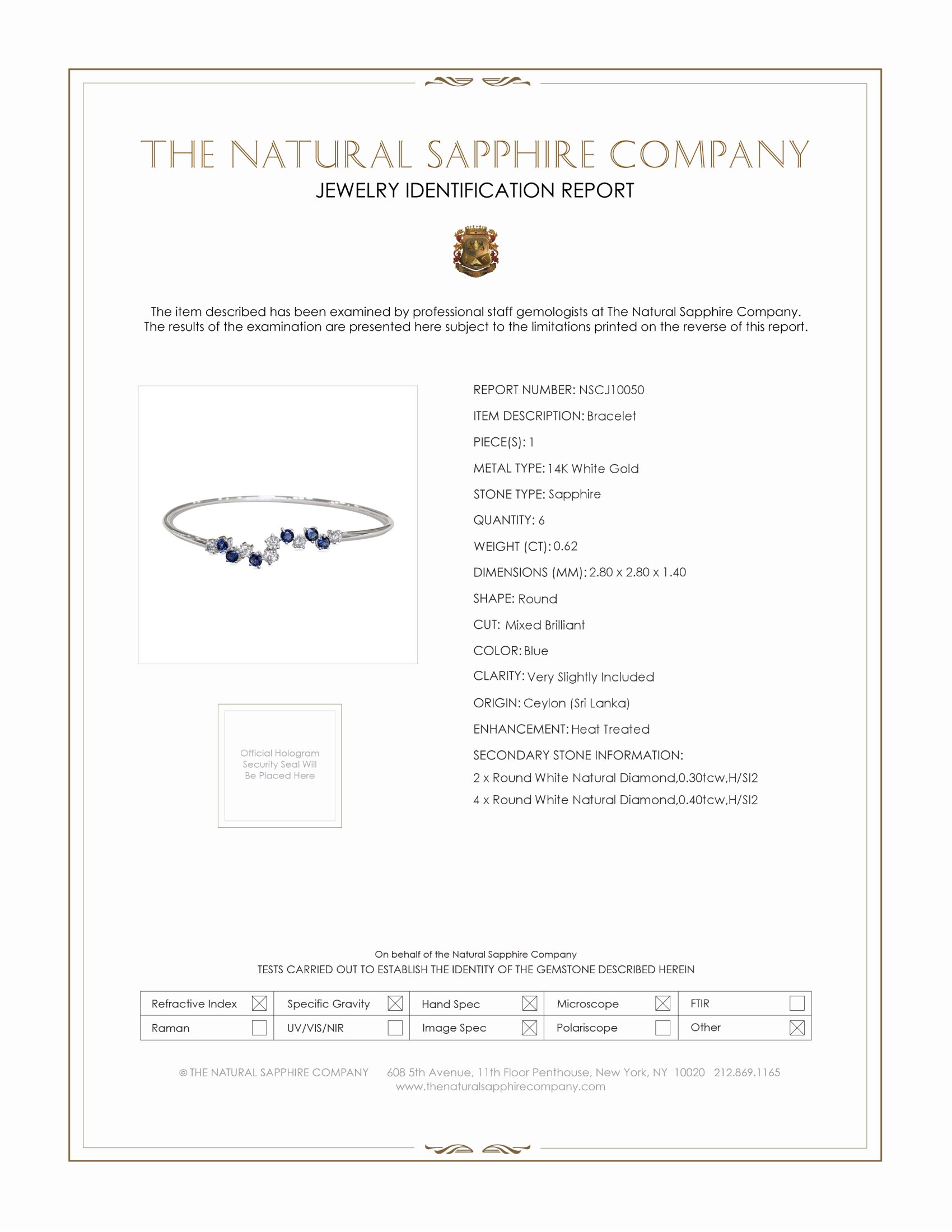 0.62 Ct.Tw. Blue Sapphire and Natural Diamond Bangle Bracelet, 14K White Gold