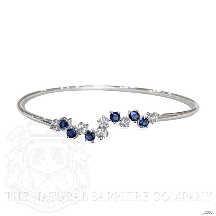 0.62 Ct.Tw. Blue Sapphire and Natural Diamond Bangle Bracelet, 14K White Gold