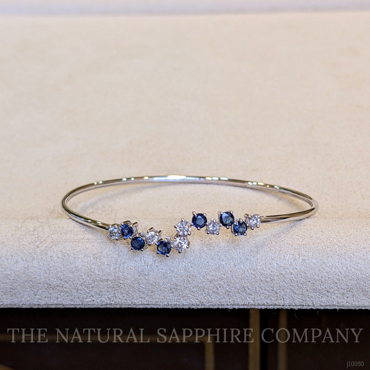 0.62 Ct.Tw. Blue Sapphire and Natural Diamond Bangle Bracelet, 14K White Gold