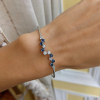0.62 Ct.Tw. Blue Sapphire and Natural Diamond Bangle Bracelet, 14K White Gold Life Style