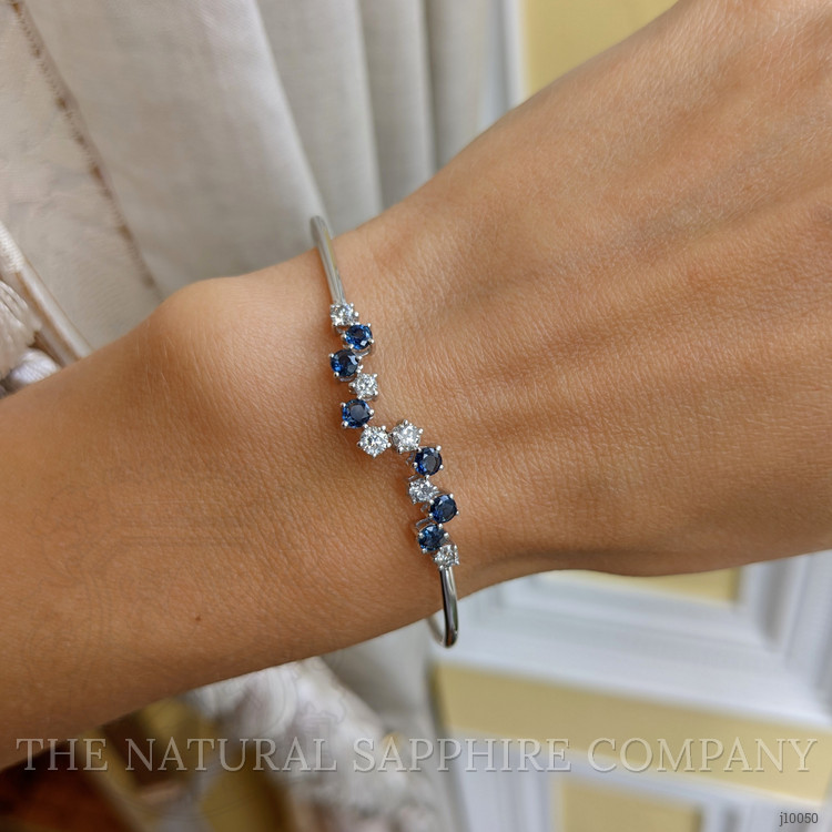 0.62 Ct.Tw. Blue Sapphire and Natural Diamond Bangle Bracelet, 14K White Gold