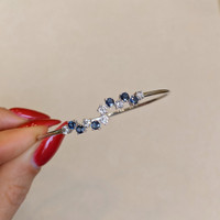 0.62 Ct.Tw. Blue Sapphire and Natural Diamond Bangle Bracelet, 14K White Gold Life Style