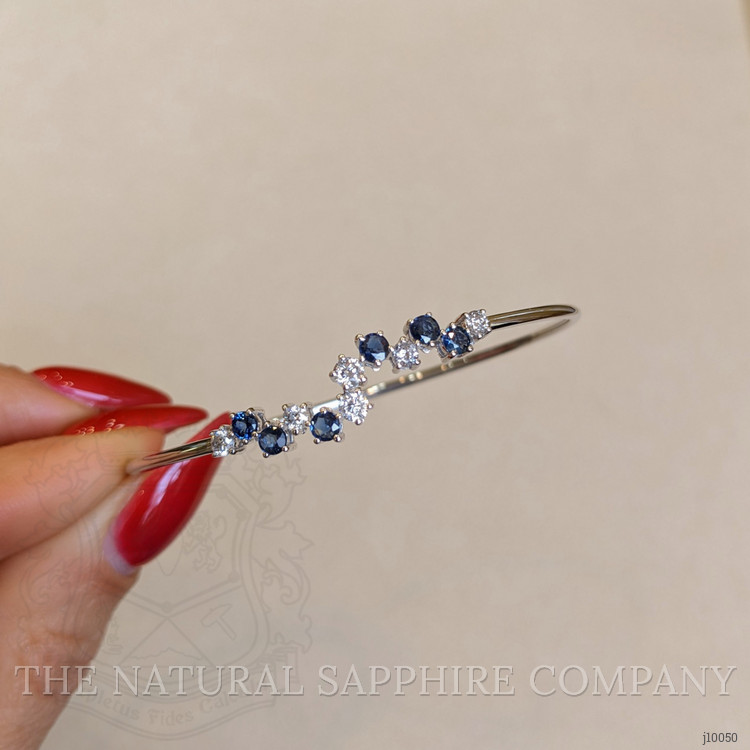 0.62 Ct.Tw. Blue Sapphire and Natural Diamond Bangle Bracelet, 14K White Gold