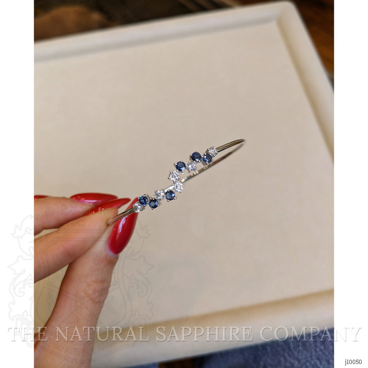 0.62 Ct.Tw. Blue Sapphire and Natural Diamond Bangle Bracelet, 14K White Gold