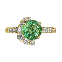 1.71 Ct. Demantoid Garnet Natural Diamond Pave Ring, 18K Yellow Gold Image