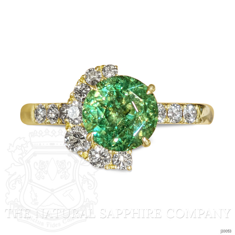 1.71 Ct. Demantoid Garnet Natural Diamond Pave Ring, 18K Yellow Gold
