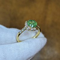 1.71 Ct. Demantoid Garnet Natural Diamond Pave Ring, 18K Yellow Gold Image