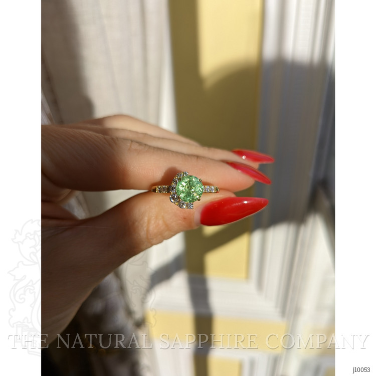 1.71 Ct. Demantoid Garnet Natural Diamond Pave Ring, 18K Yellow Gold