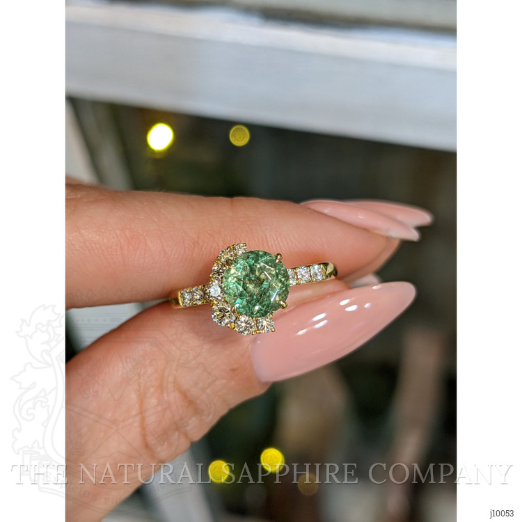 1.71 Ct. Demantoid Garnet Natural Diamond Pave Ring, 18K Yellow Gold