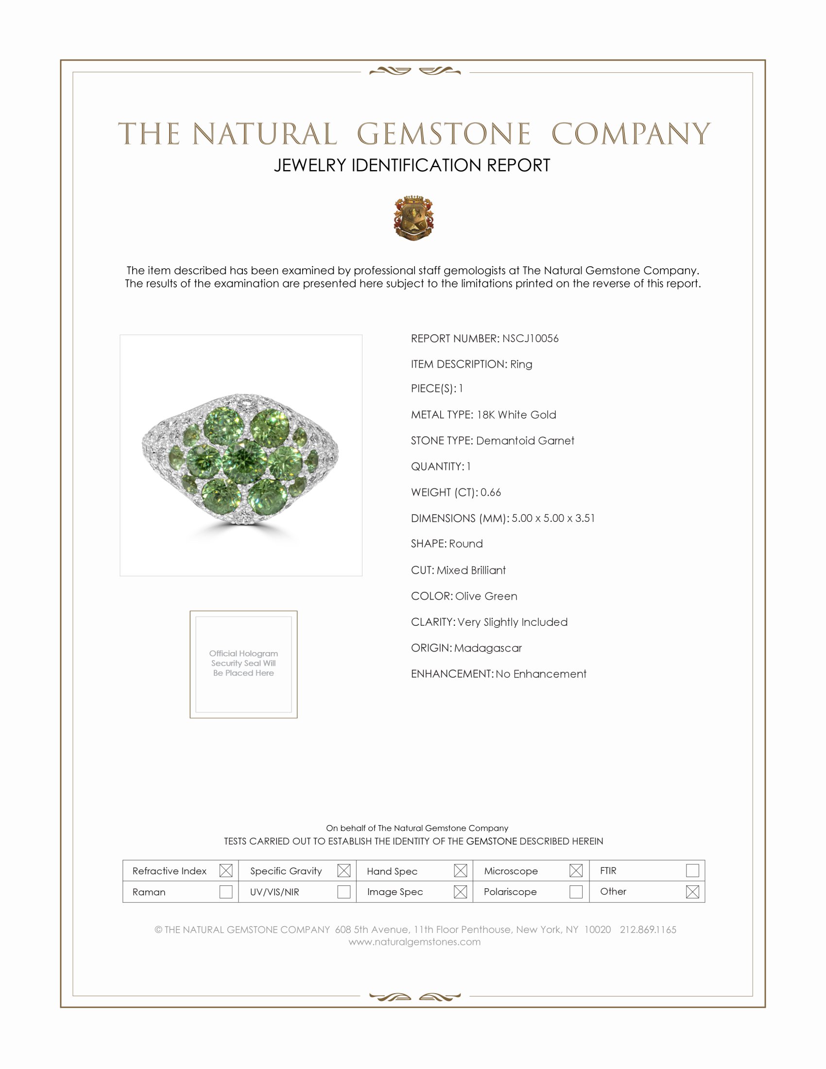0.66 Ct. Demantoid Garnet Natural Diamond Pave Ring, 18K White Gold