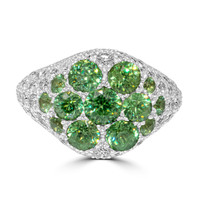 0.66 Ct. Demantoid Garnet Natural Diamond Pave Ring, 18K White Gold Image