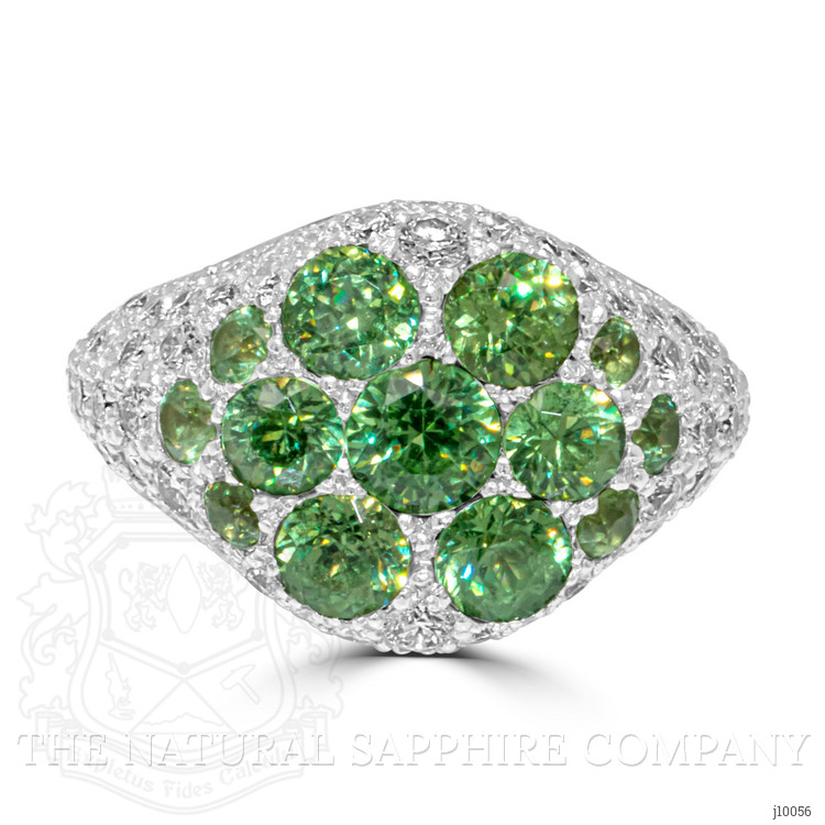 0.66 Ct. Demantoid Garnet Natural Diamond Pave Ring, 18K White Gold