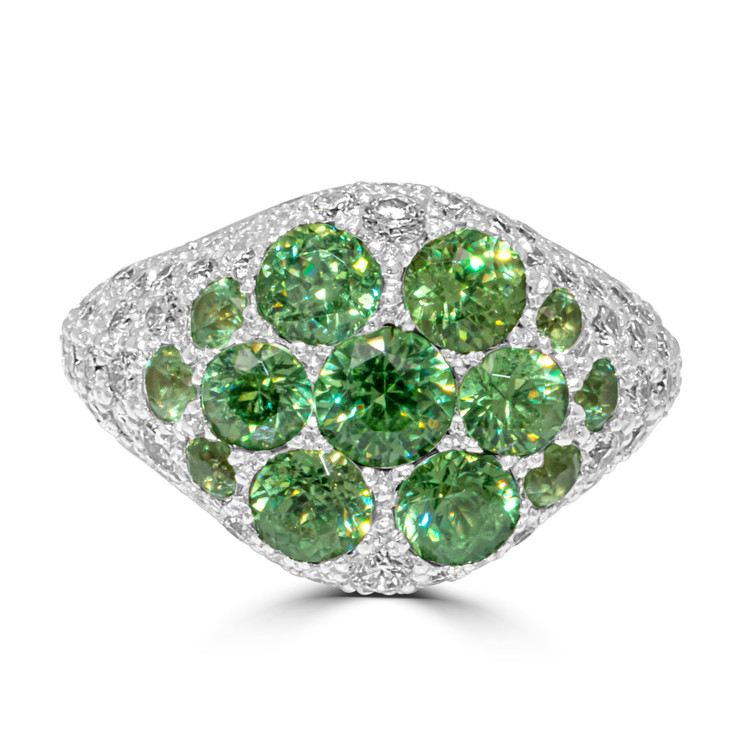 0.66 Ct. Demantoid Garnet Natural Diamond Pave Ring, 18K White Gold