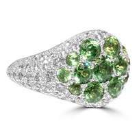 0.66 Ct. Demantoid Garnet Natural Diamond Pave Ring, 18K White Gold Image
