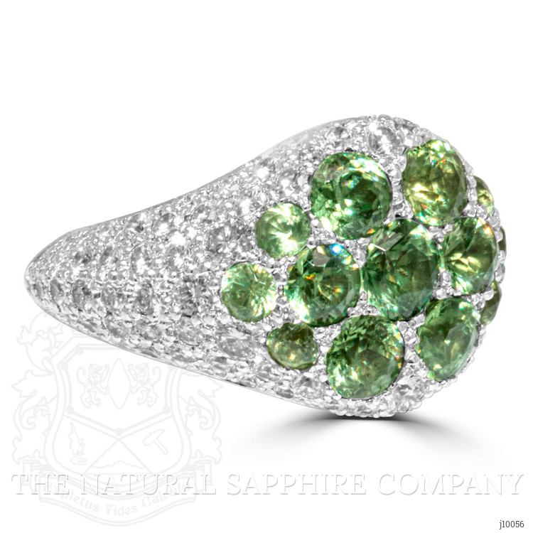 0.66 Ct. Demantoid Garnet Natural Diamond Pave Ring, 18K White Gold
