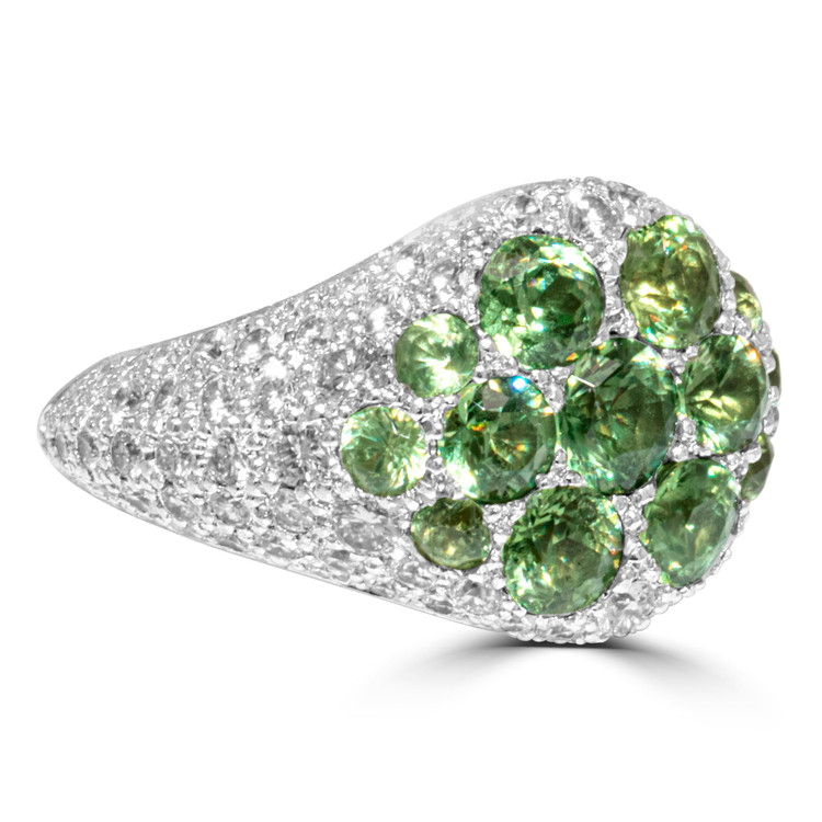 0.66 Ct. Demantoid Garnet Natural Diamond Pave Ring, 18K White Gold